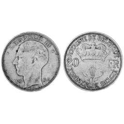 *20 Francs/Frank 1934 - Type sans losange (Léopold III)