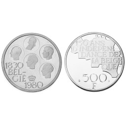 500 Francs 1980 - Hybride - 150 ans de l'indépendance de la Belgique, 5 Rois (Baudouin 1er)