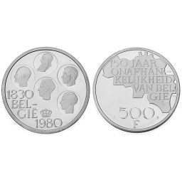 500 Frank 1980 - 150 ans de l'indépendance de la Belgique, 5 Rois (Baudouin 1er)