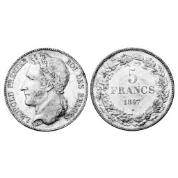 5 Francs 1847-1849 - Tête laurée type 2 (Léopold Ier) - Partie 2 (1848)