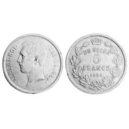 *5 Francs ou un Belga 1930-1934 (Albert 1er)